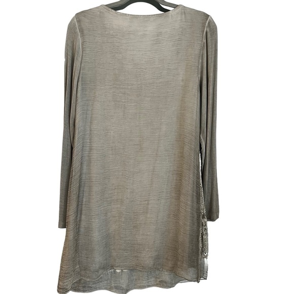 Soft Surroundings Beaux Arts Silk Tunic Top Taupe Embellished Sz S - Picture 2 of 12